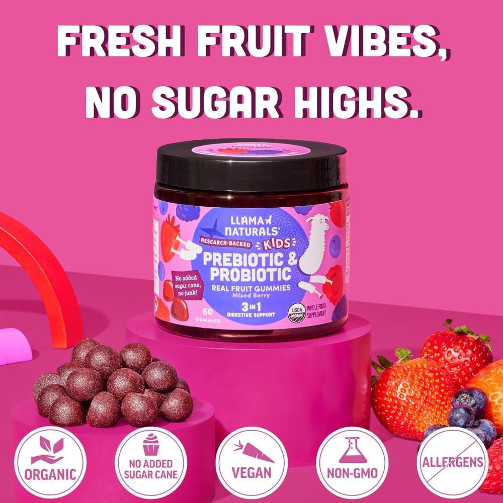Llama Naturals gummies use real organic fruit for flavor and texture.