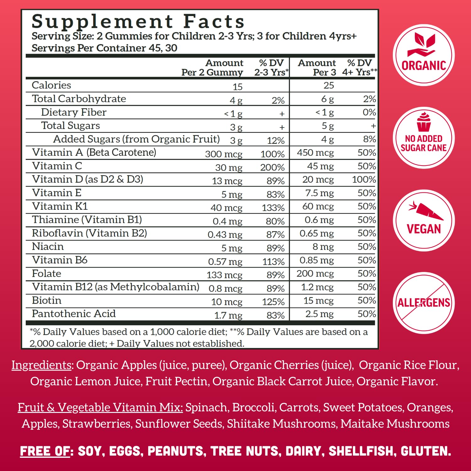 Llama Naturals includes vitamin D and beta carotene for daily support.