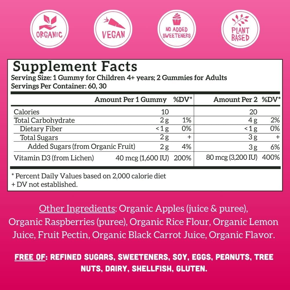 Llama Naturals kids gummies raspberry flavor easy chewable daily vitamin D3