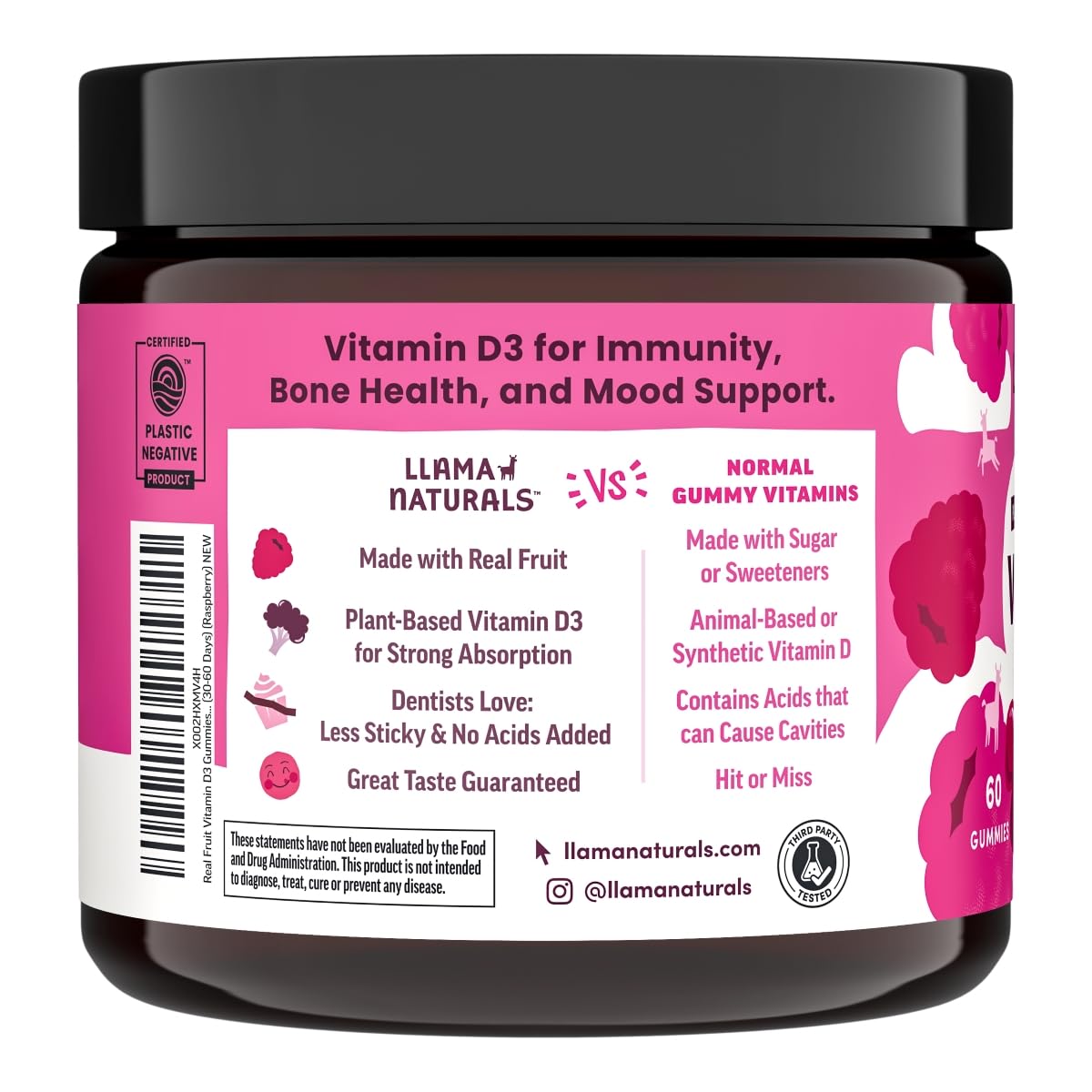 Llama Naturals vegan D3 from lichen supports plant-based absorption and health