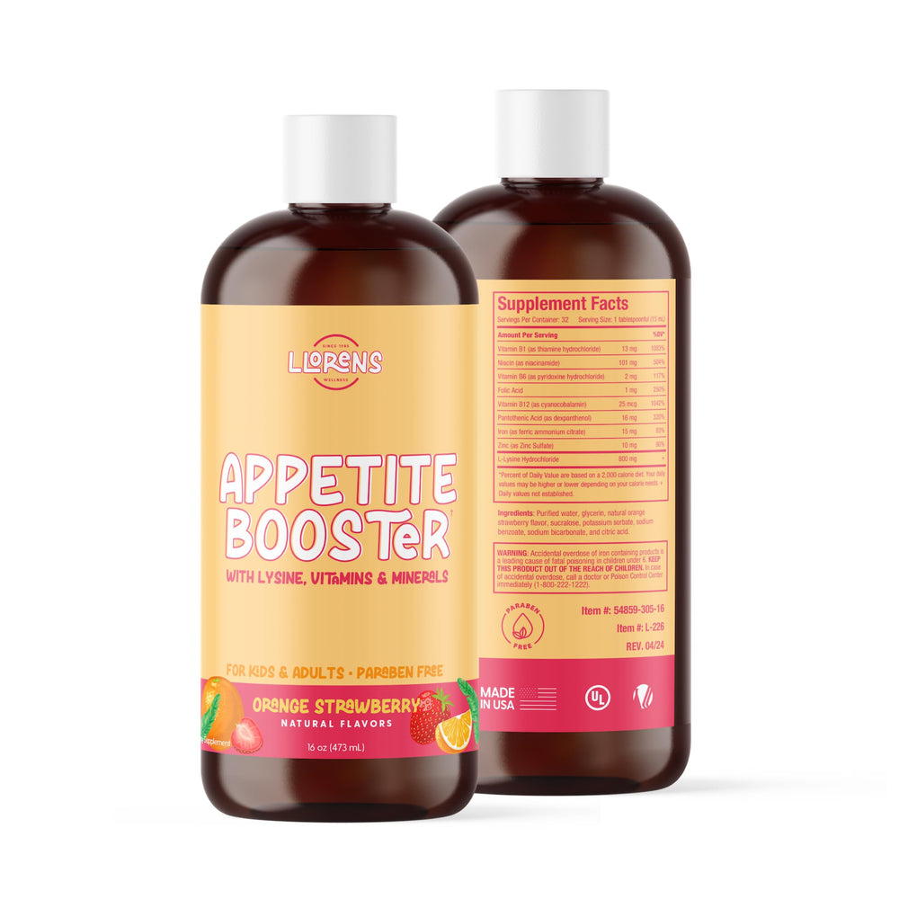 Llorens Wellness Appetite Booster label highlights vitamins and minerals for growth support.