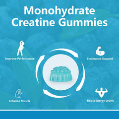 LLQQIT Creatine Monohydrate Gummies blueberry serving highlights a tasty, sugar-free option.