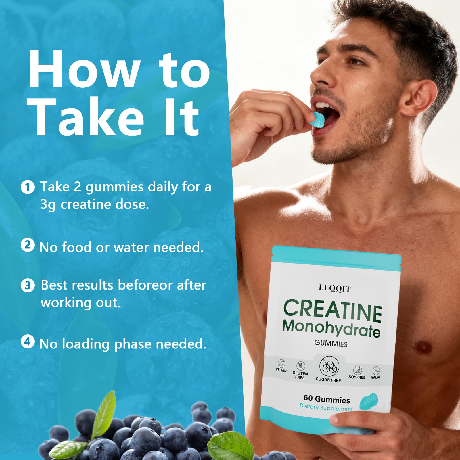 LLQQIT Creatine Monohydrate Gummies with black pepper as part of the formula.