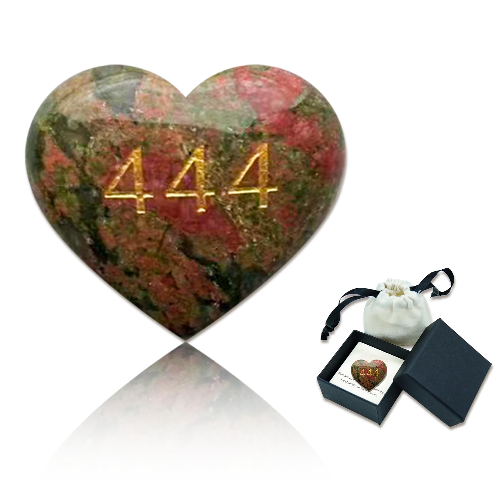 LLQQJJ Unakite Heart Crystal with angel number 444 for grounding and spiritual insight