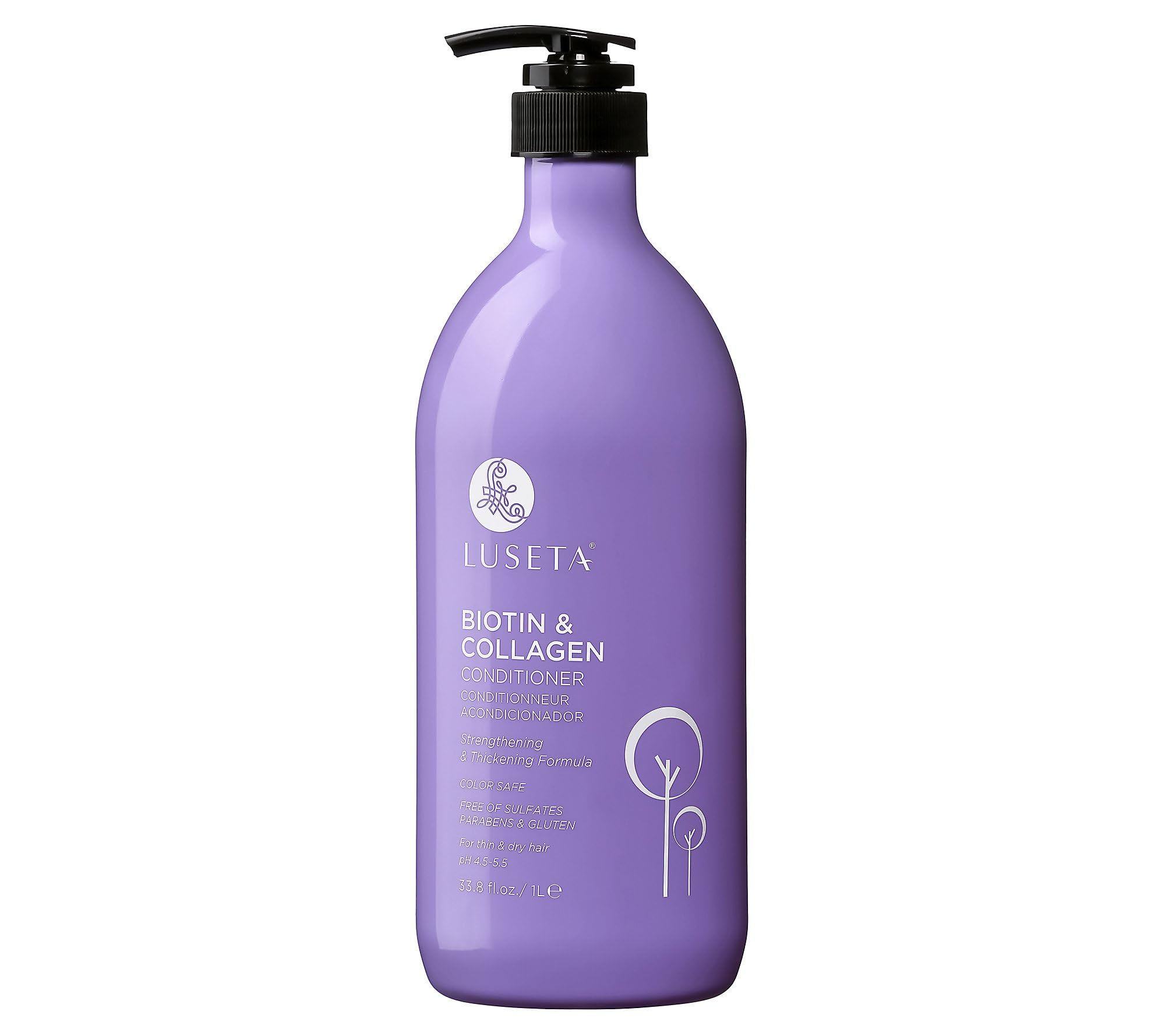 L LUSETA Biotin & Collagen conditioner bottle for detangling and smoother hair.