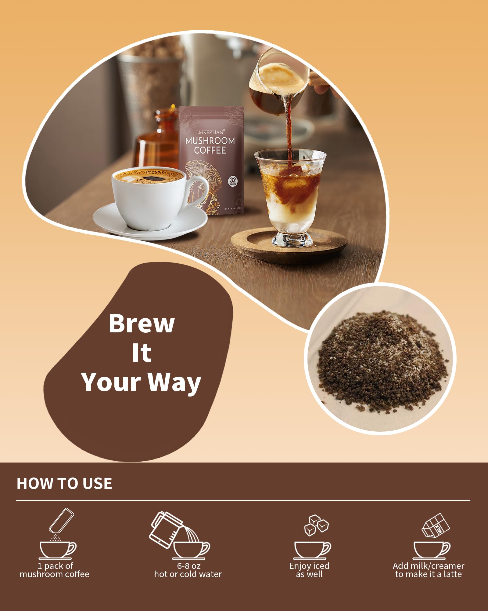 LMKEZHAN Arabica mushroom blend aroma and balanced taste.