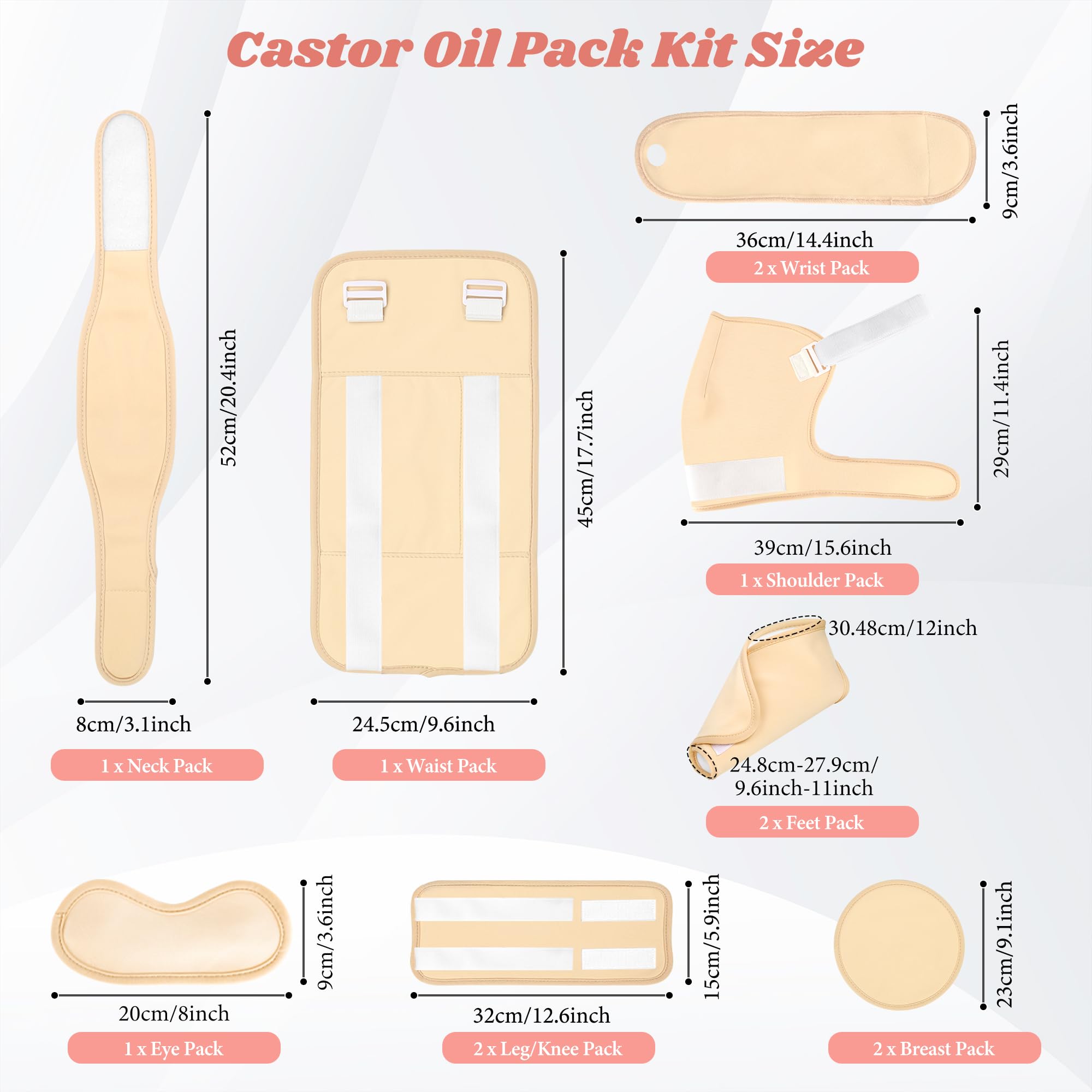 Lnkful Castor Oil Pack Wrap with adjustable strap fits most body shapes.