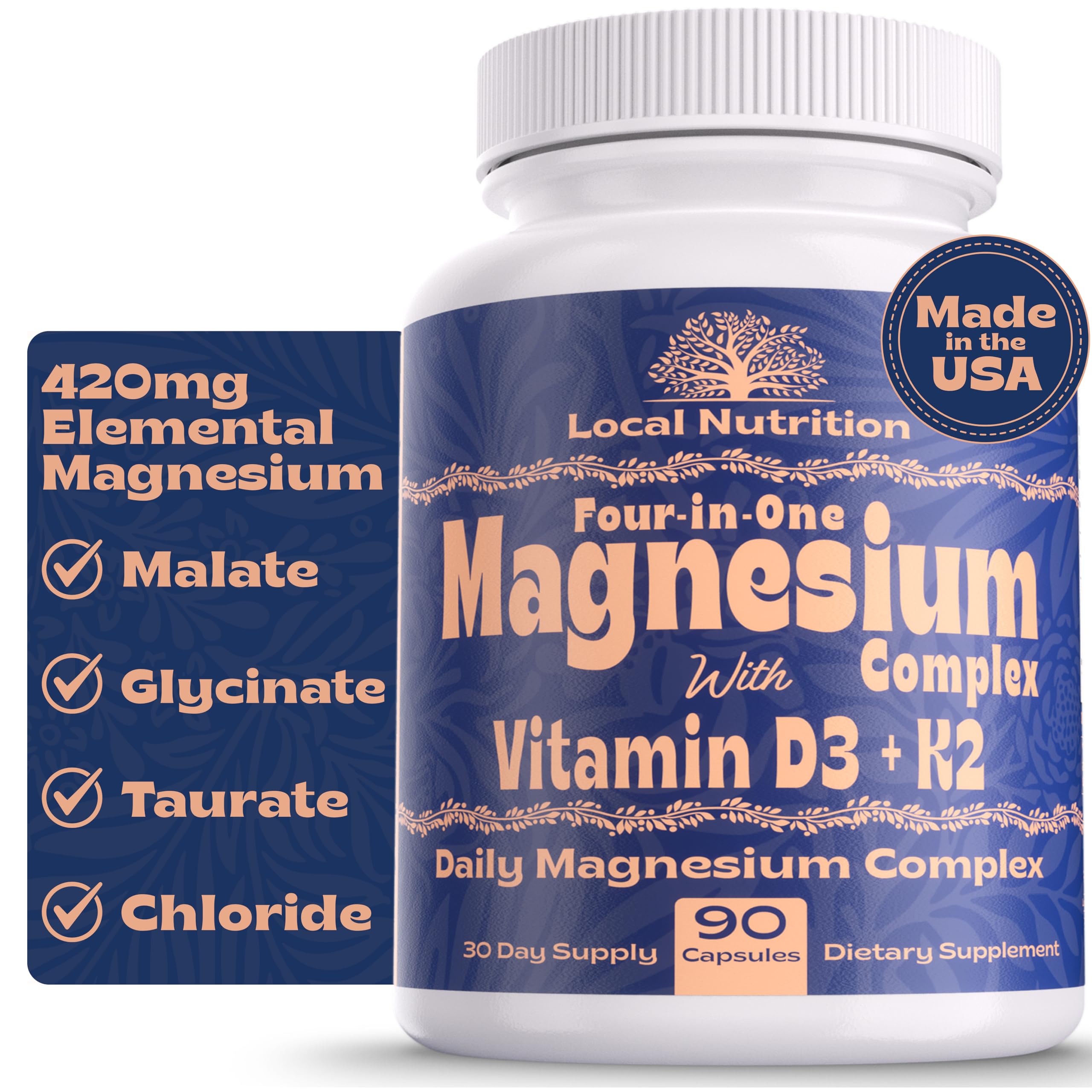 Local Nutrition Magnesium Complex bottle front showing four bioavailable magnesium forms.