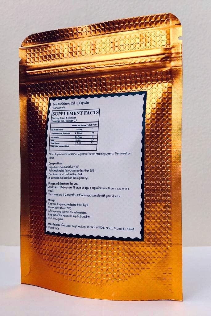 LOCUS REGIT ACTUM Sea-Buckthorn capsules display for skin, hair, and nail nourishment