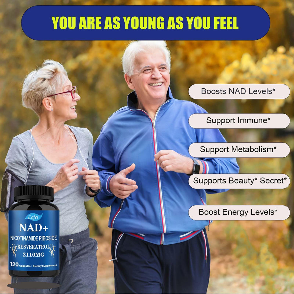 Lofei CoQ10 and Vitamin C capsules promoting cellular energy.