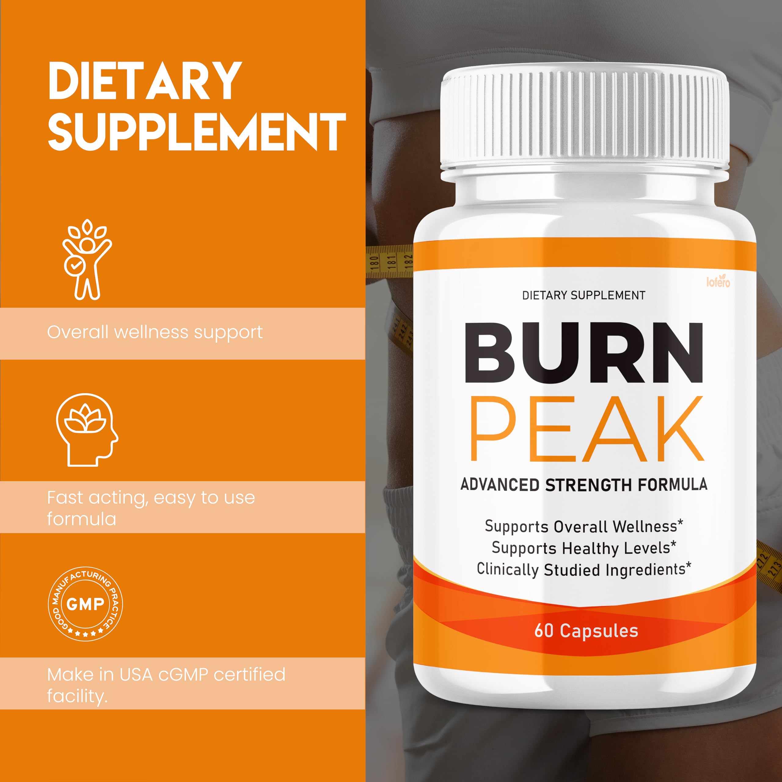 Close-up of Burn Peak Capsules highlighting compact pill form for daily use.