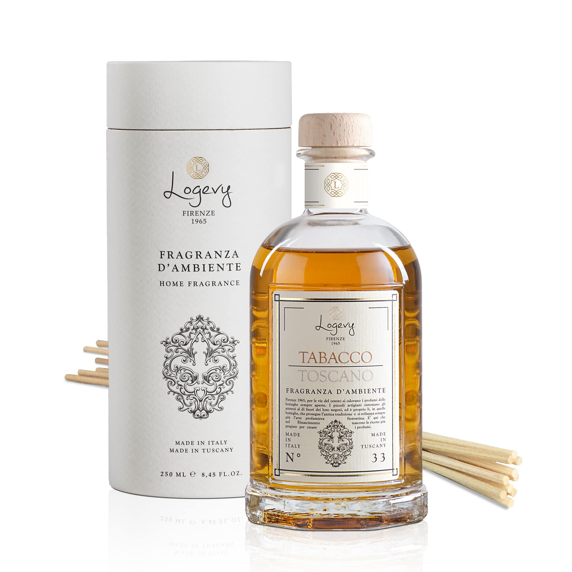 Logevy Firenze 1965 tobacco-toscano diffuser bottle with elegant glass enhances living room ambiance