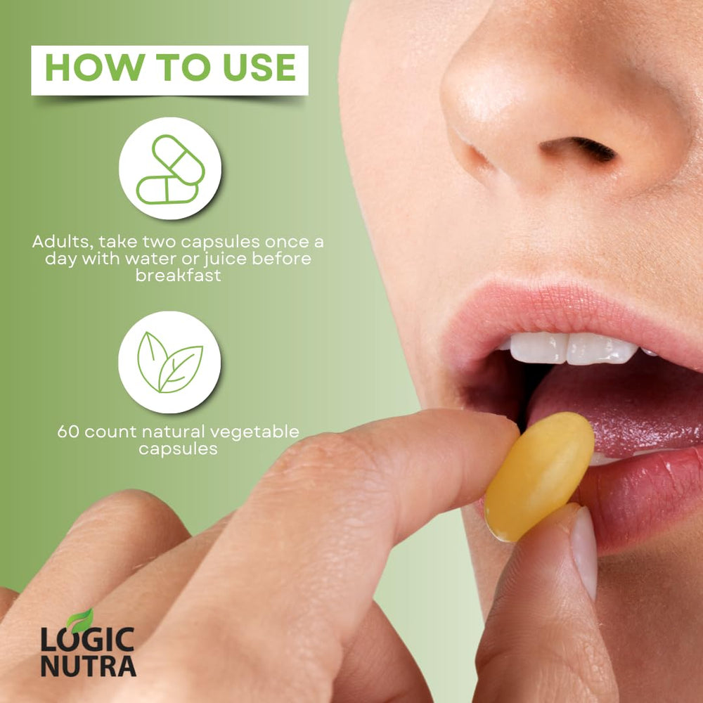 Logic Nutra dosing caps show two-capsule serving for convenience