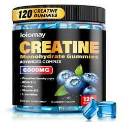 loiomay creatine monohydrate gummies blueberry bottle, vegan formula for training support