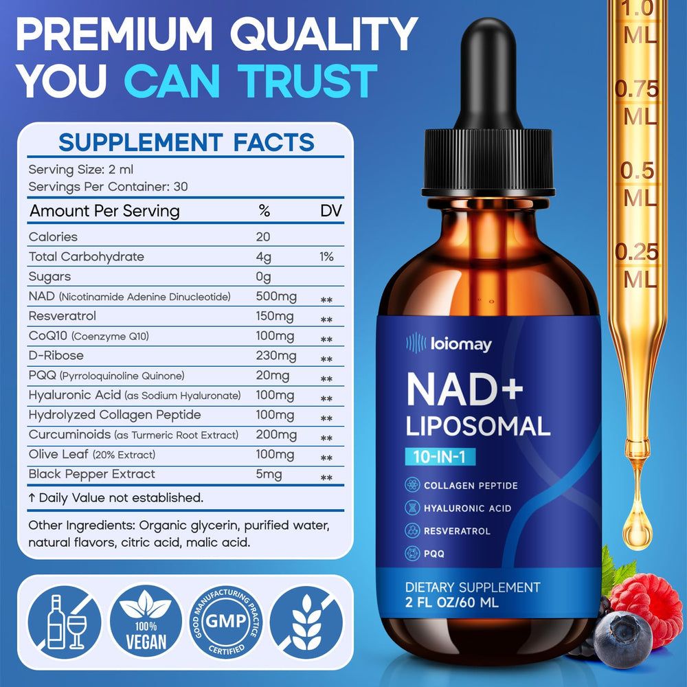 Loiomay NAD+ drops pipette provides precise two-drop servings for convenience.