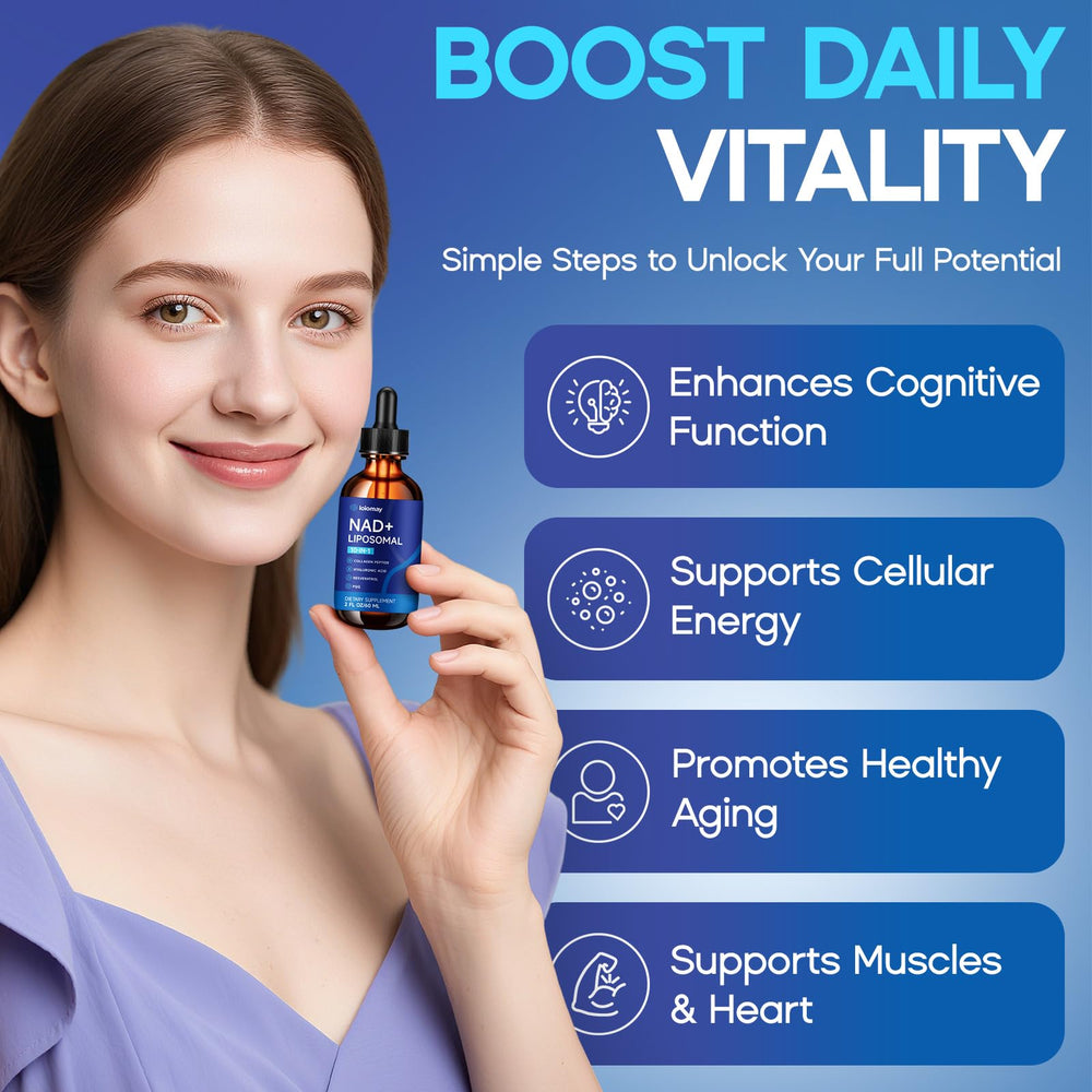 Loiomay NAD drops ingredients close-up highlights NR and resveratrol support.