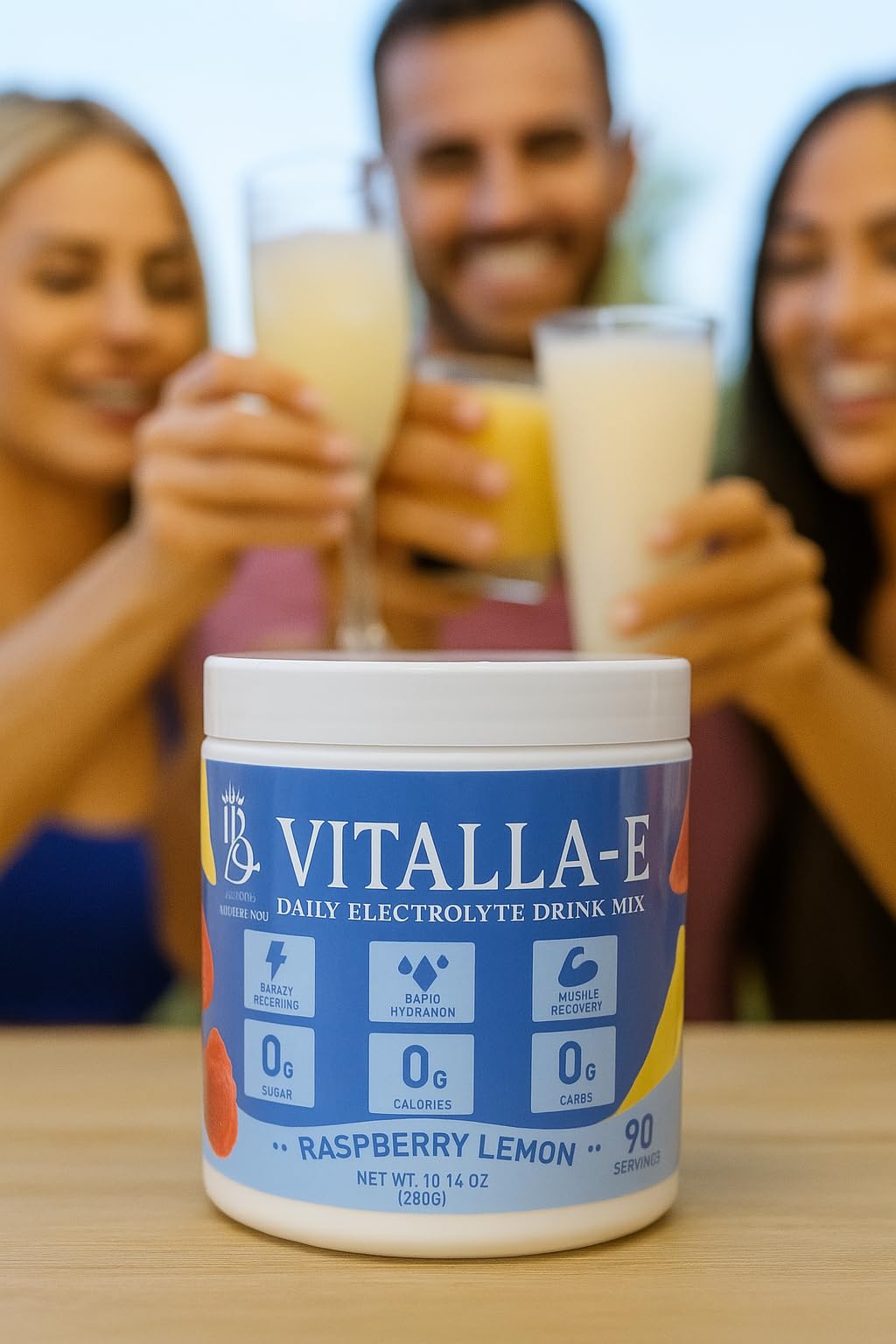 Lojo Vitalla-E packaging shown for travel-friendly hydration on the go.
