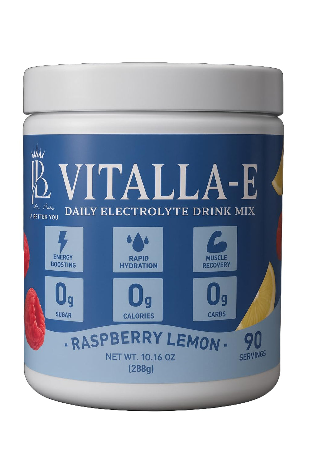 Lojo Vitalla-E Replenisher tub label front for clean hydration during workouts.