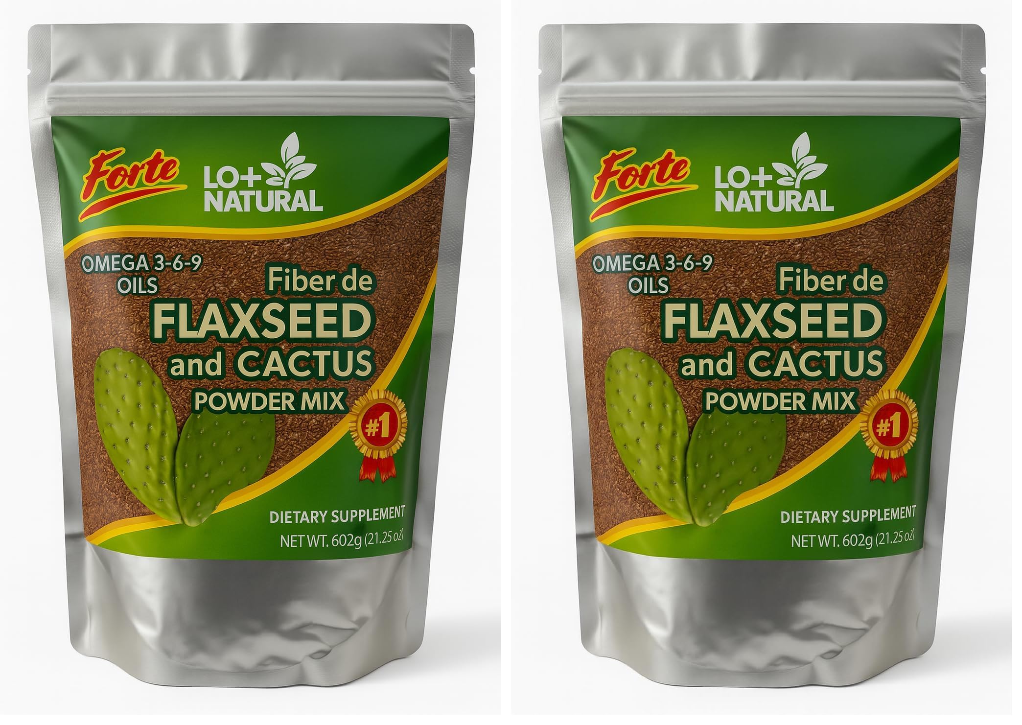 LO+NATURAL Flaxseed with Nopal Forte bottle front highlights fiber for daily digestion.
