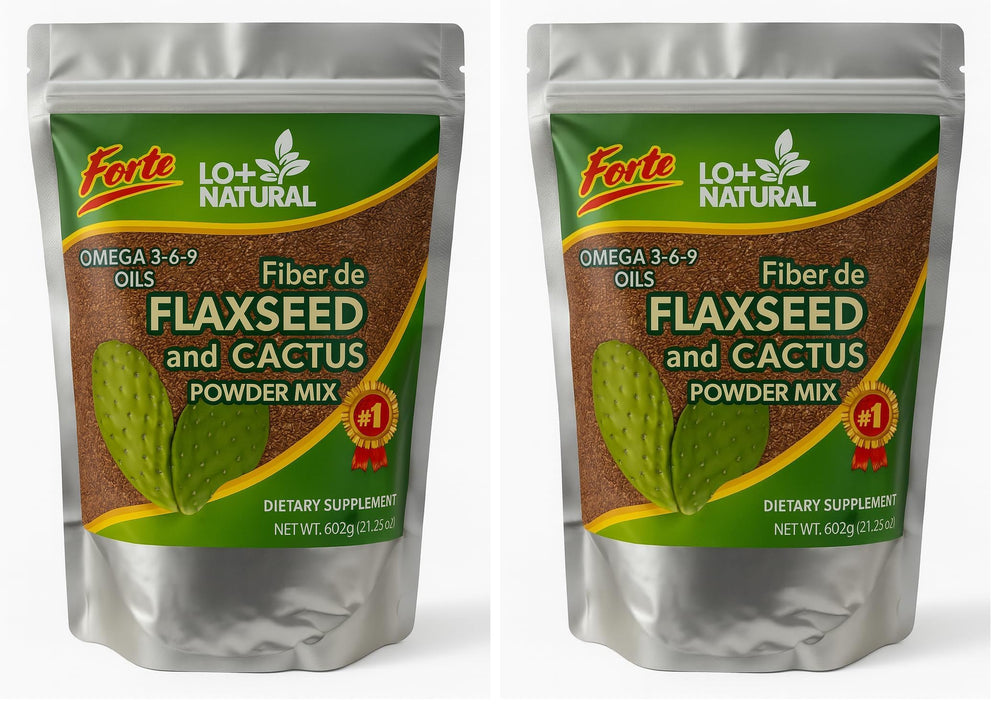 LO+NATURAL Flaxseed with Nopal Forte bottle front highlights fiber for daily digestion.