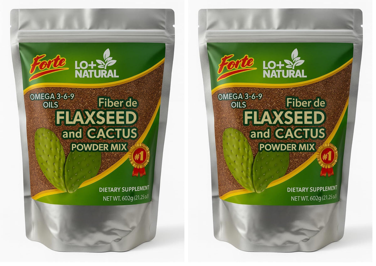 LO+NATURAL Flaxseed with Nopal Forte bottle front highlights fiber for daily digestion.