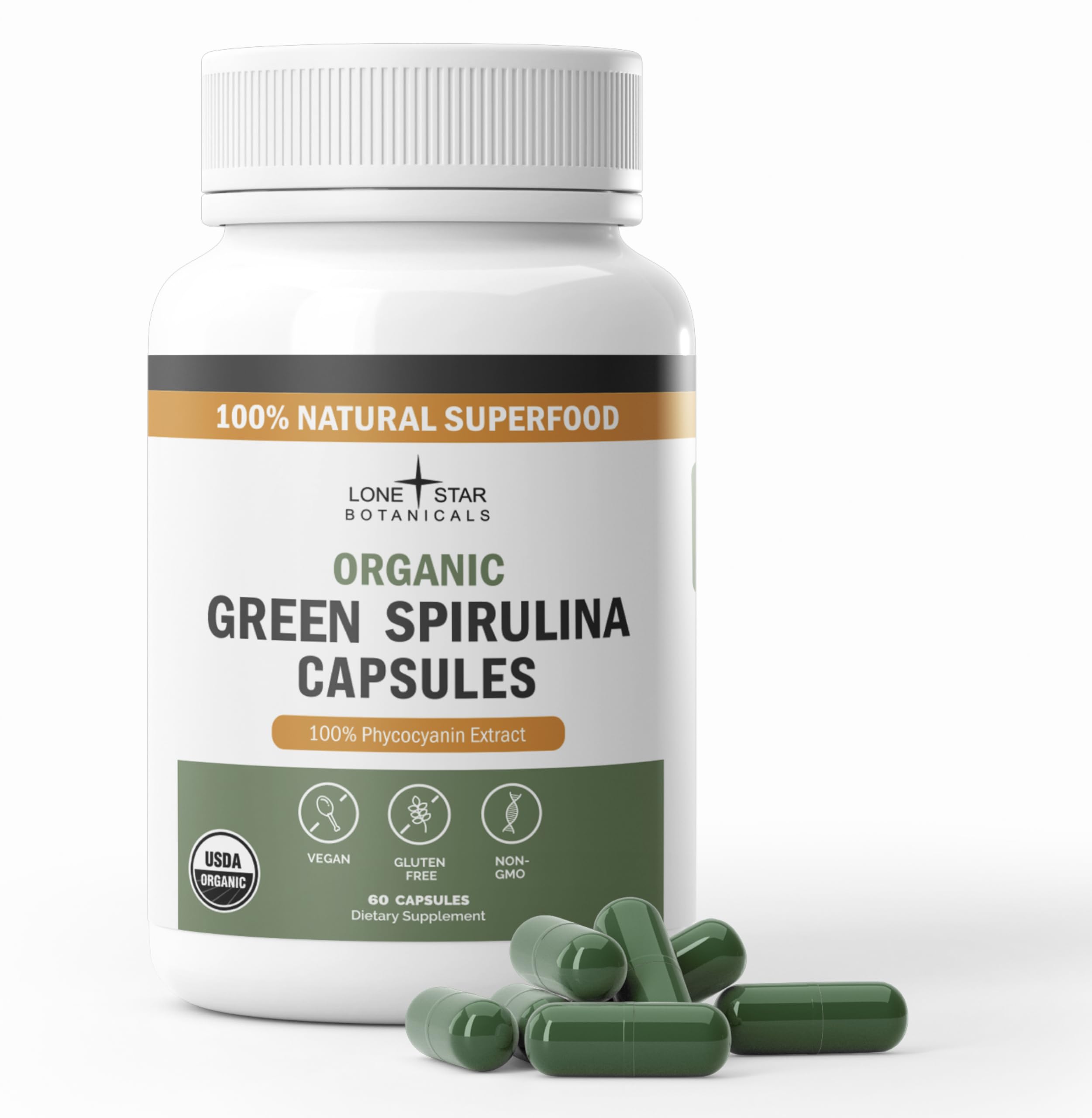Lone Star Botanicals Green Spirulina Capsules - daily energy and immune support.