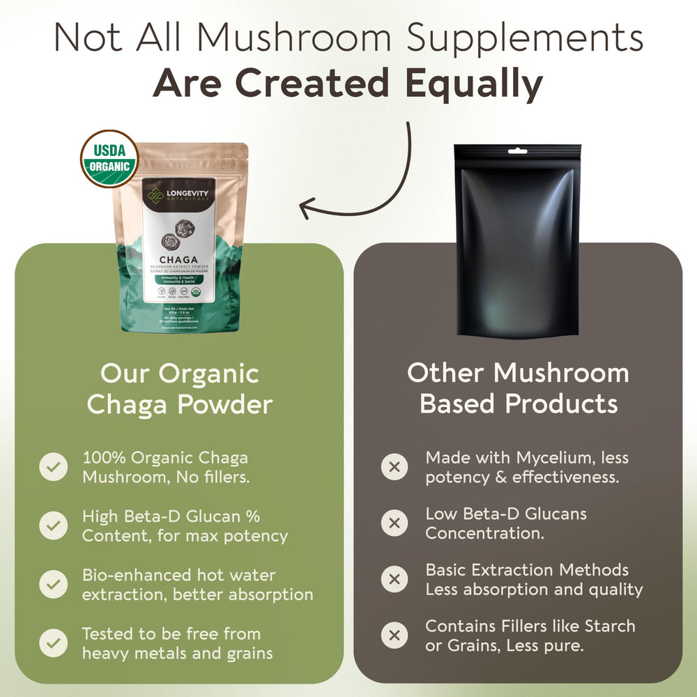 Smoothie blend with Longevity Botanicals Chaga powder for a nutrient boost.