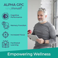 LongLifeNutri Alpha GPC label detail with ingredients and USA-made note