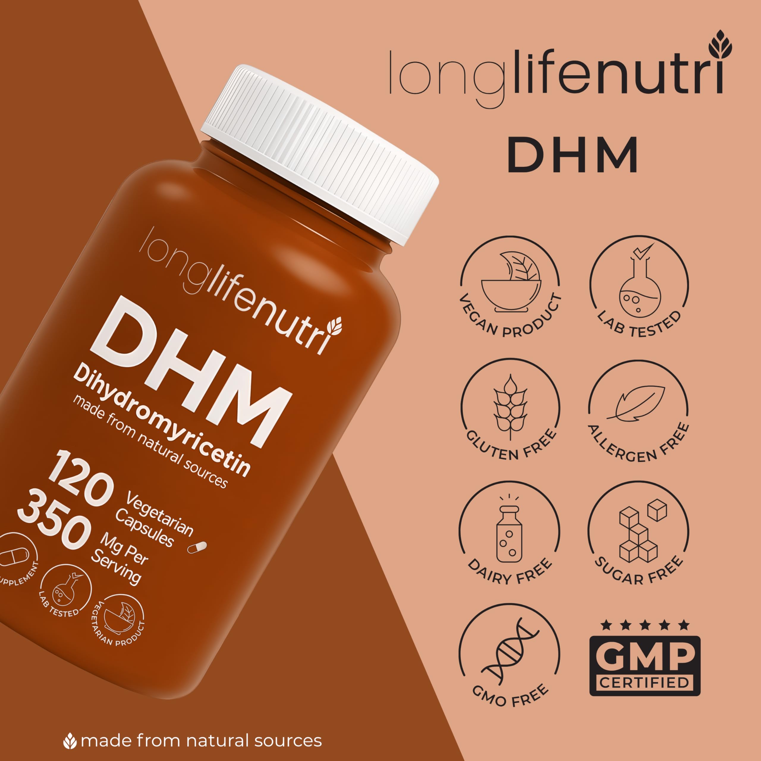Included premium pill organizer beside DHM bottle.