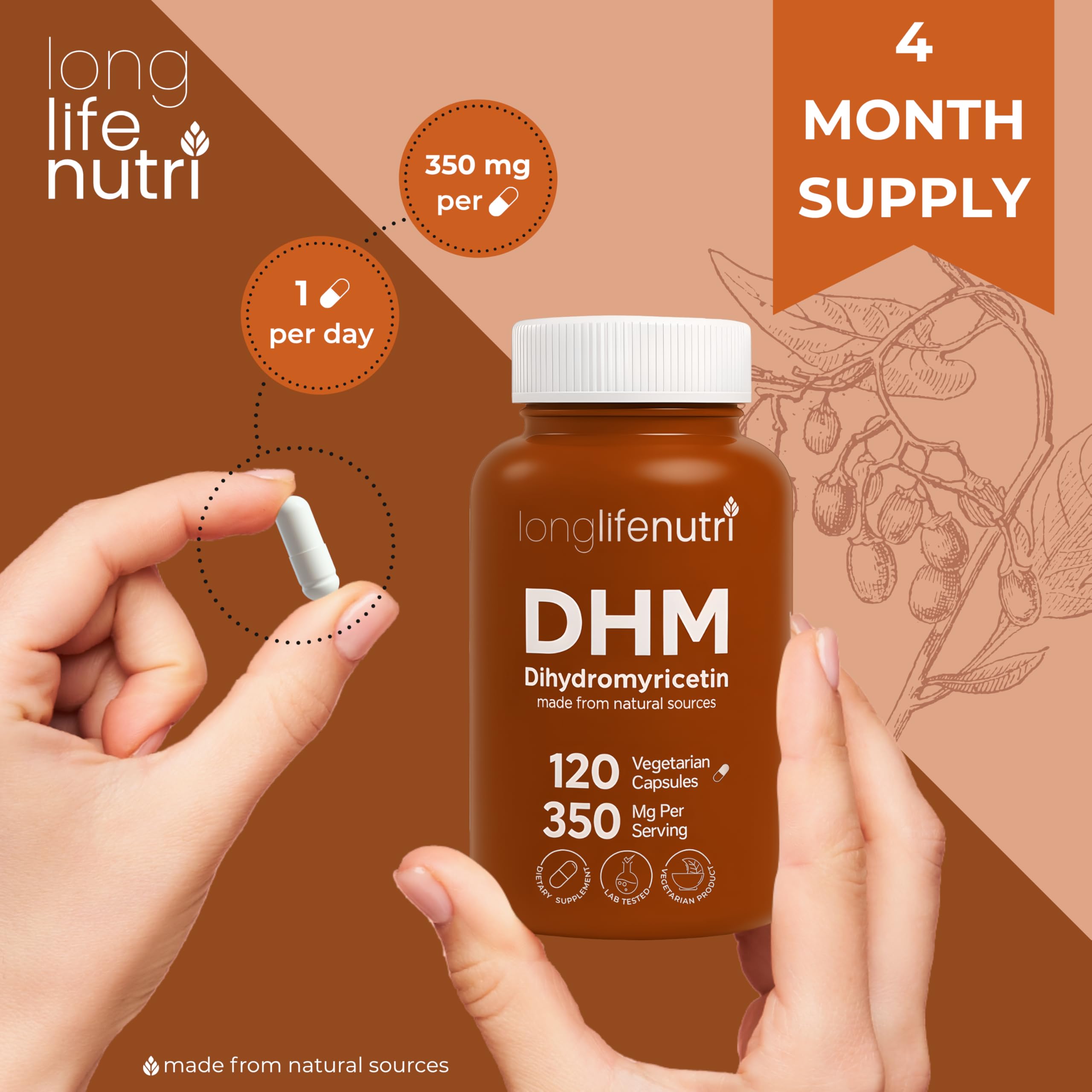 USA-made LongLifeNutri DHM in a GMP-certified facility context.