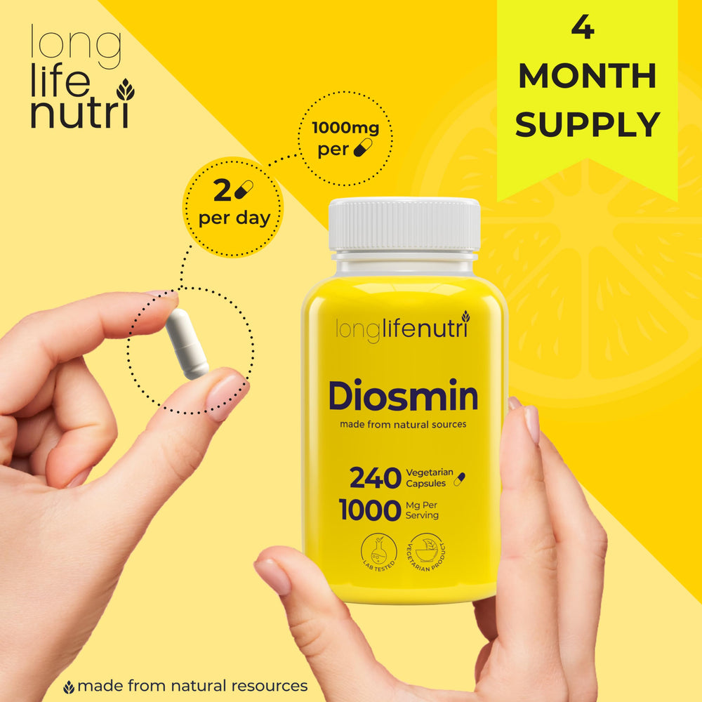 Diosmin 4-month supply shown with LongLifeNutri bottle.