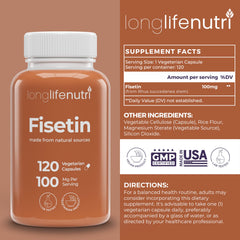 LongLifeNutri Fisetin capsules ready for everyday use.