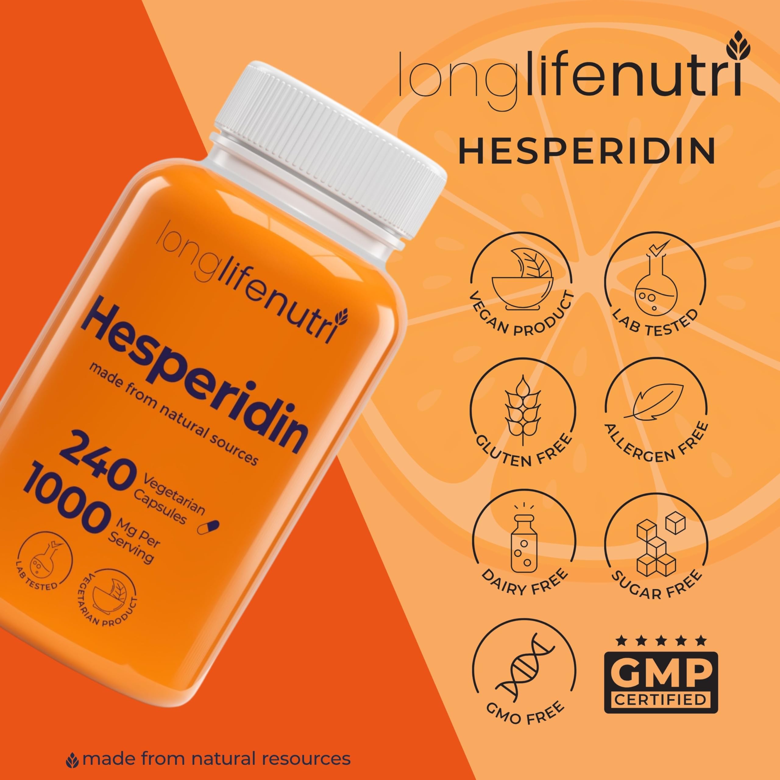 LongLifeNutri hesperidin visual implying cardiovascular wellness and circulation support.
