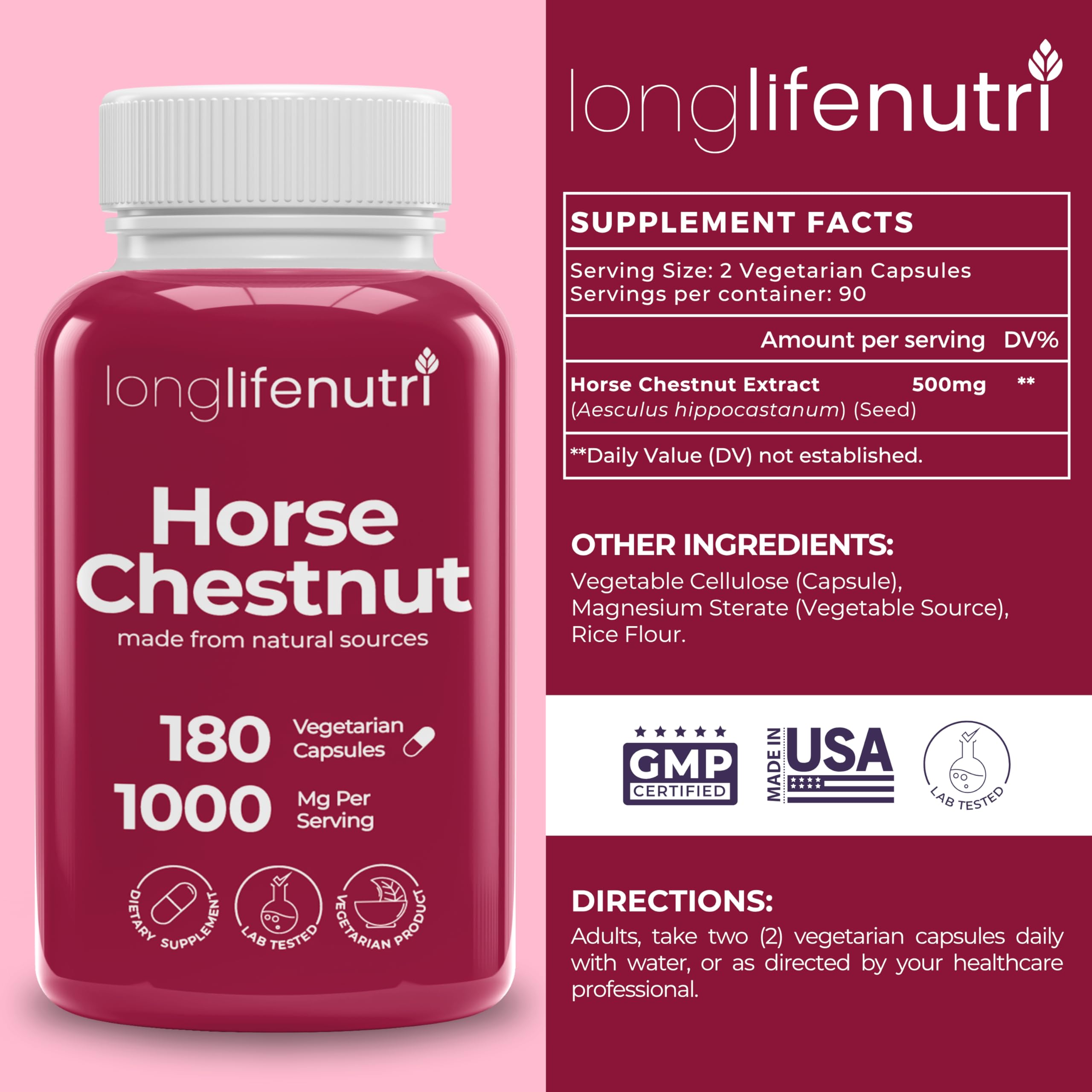 LongLifeNutri horse chestnut capsules ready for easy daily use