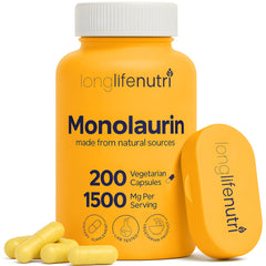 LongLifeNutri Monolaurin bottle front with clear label for daily balance
