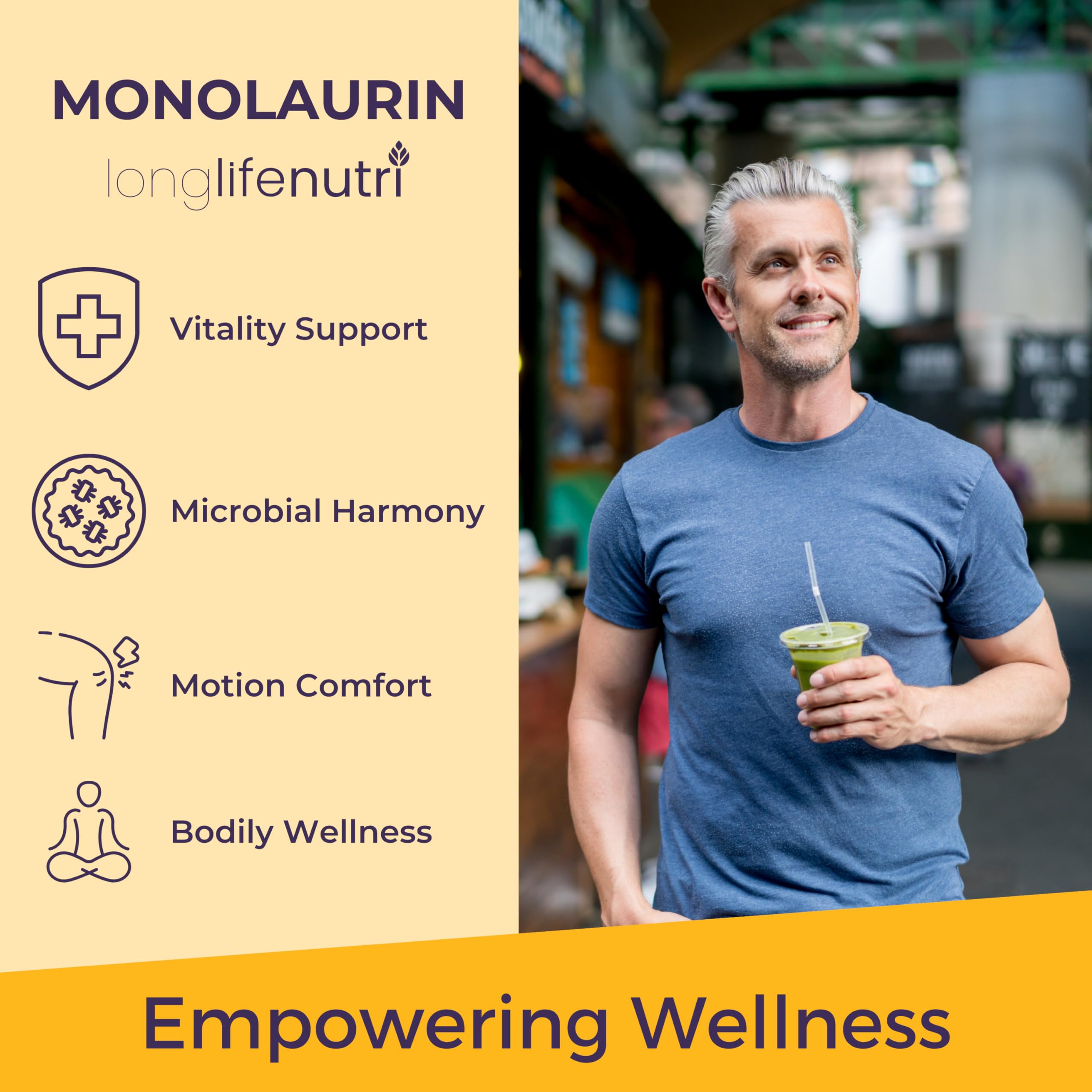 LongLifeNutri Monolaurin label with GMP and USA-made certification