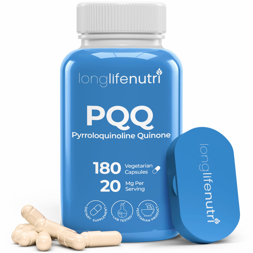 LongLifeNutri PQQ bottle front for daily energy support.