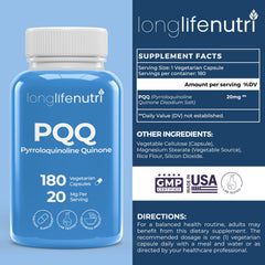 LongLifeNutri PQQ capsules arranged for focus and momentum.