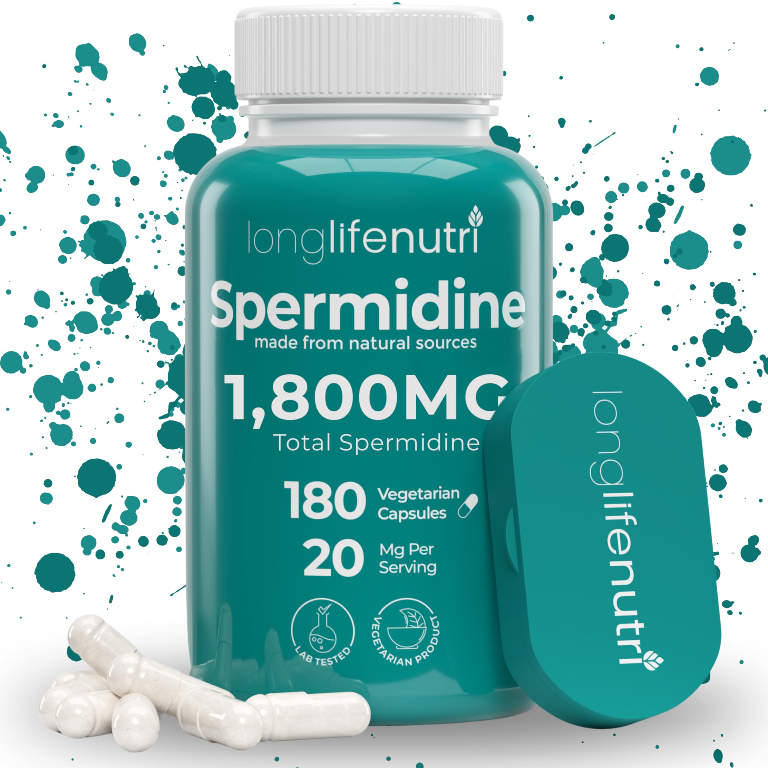LongLifeNutri Spermidine bottle for daily wellness support in a clean, modern kitchen.