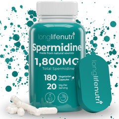 LongLifeNutri Spermidine bottle for daily wellness support in a clean, modern kitchen.