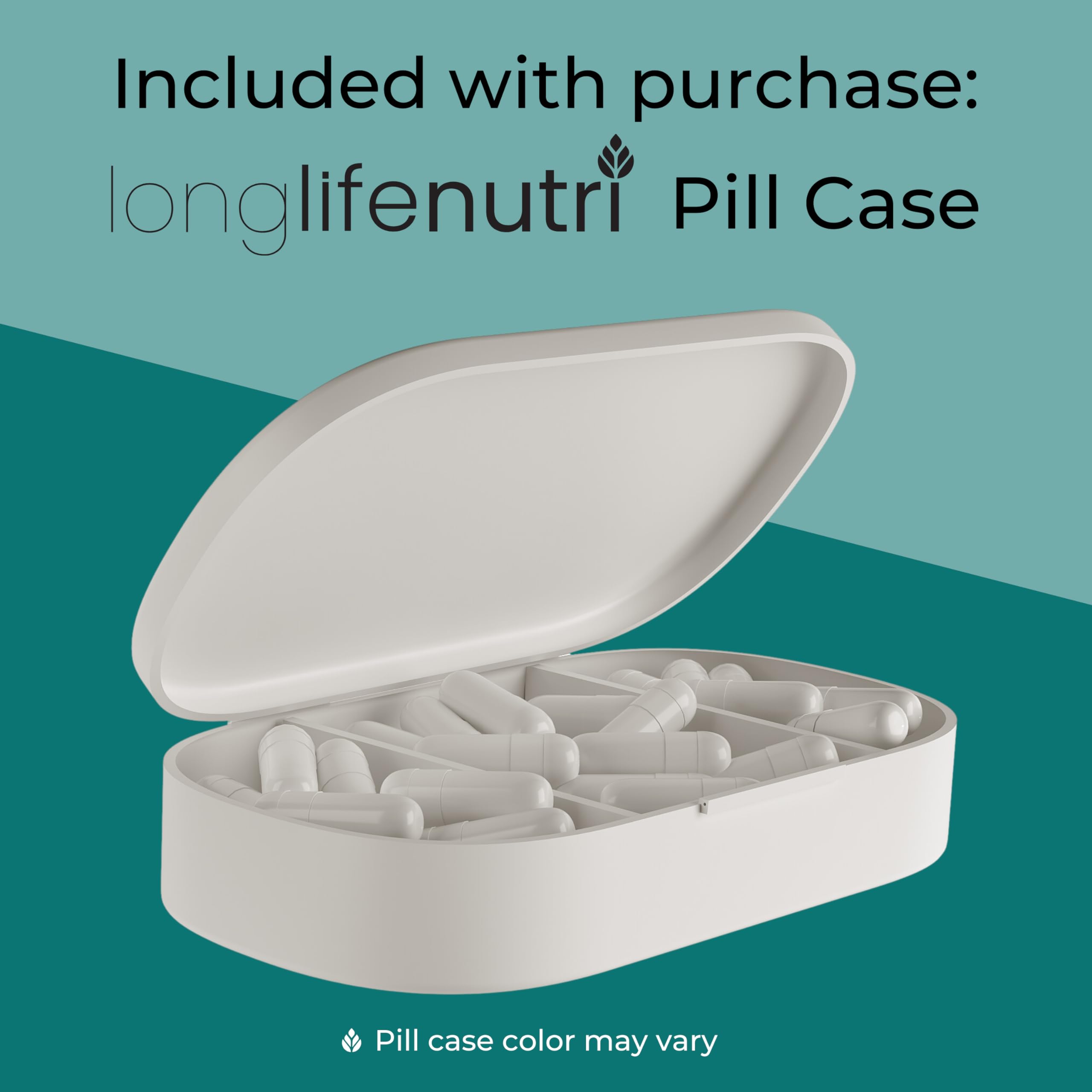 LongLifeNutri Spermidine three-month supply with 180 capsules shown alongside calendar.