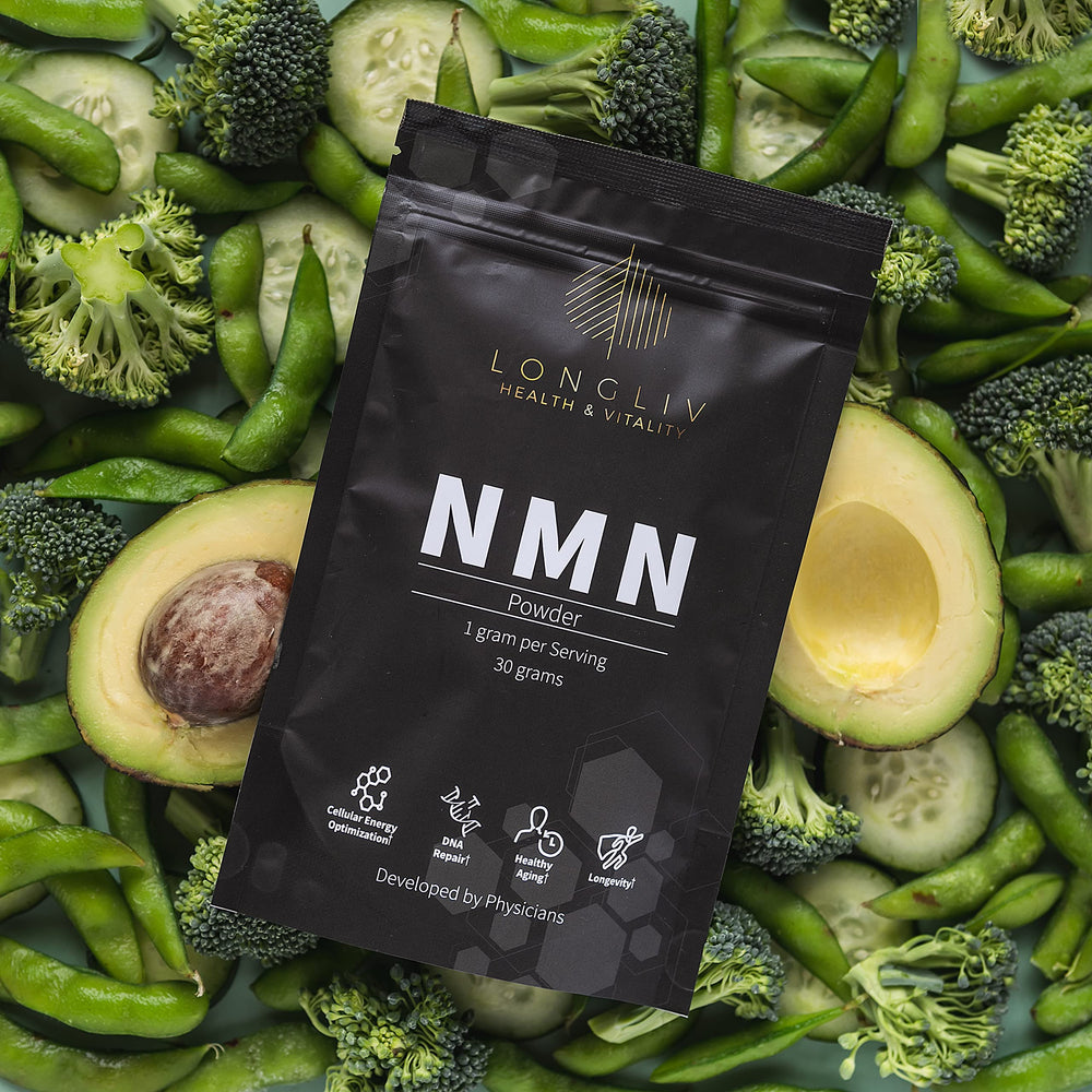 LongLiv NMN measuring spoon portioning 1000mg for customizable daily routine.