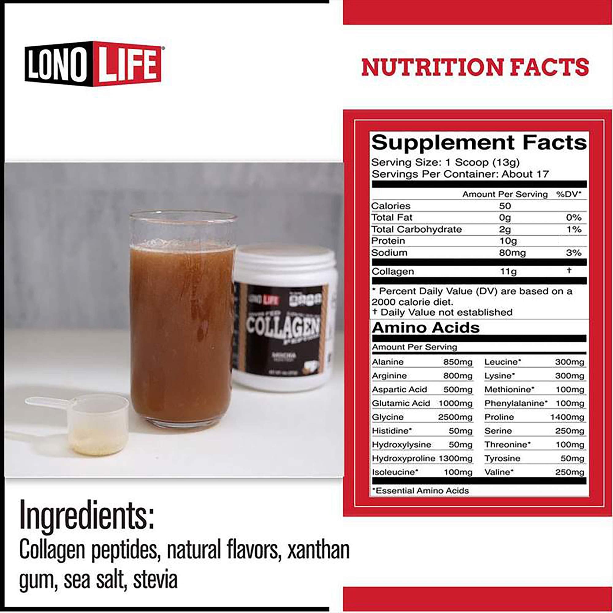 LonoLife Collagen powder-dissolving in liquid for joints and skin
