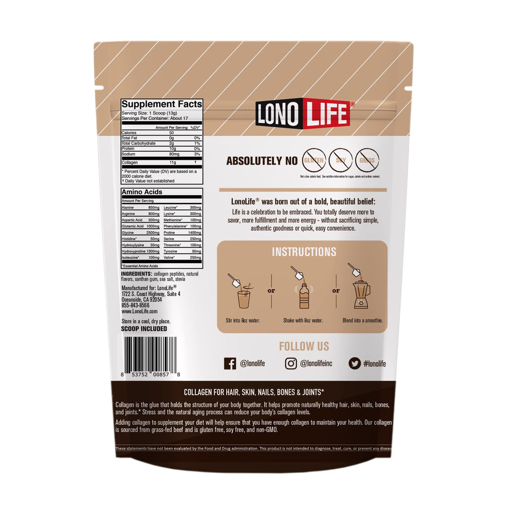 LonoLife Mocha Collagen stick-pack on the go for keto fueling