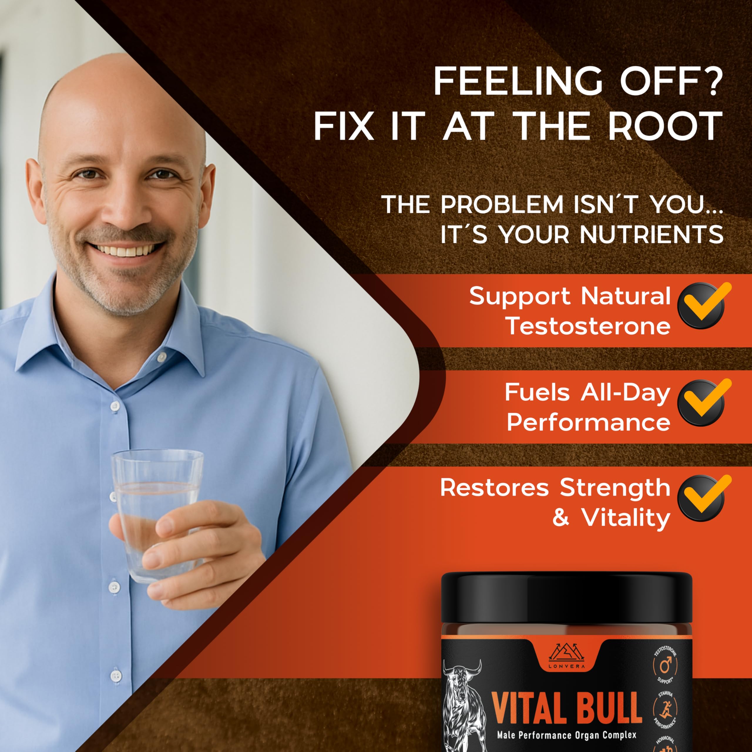 Lonvera Vital Bull packaging bottle shows convenient 30-day supply.