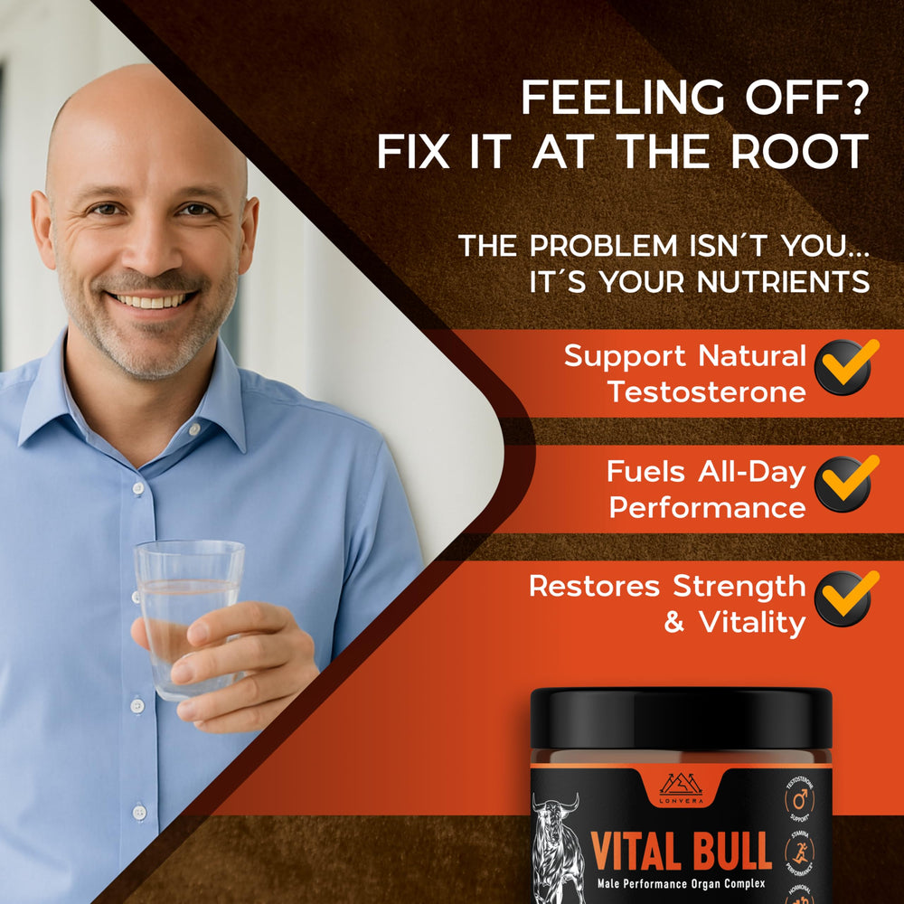 Lonvera Vital Bull packaging bottle shows convenient 30-day supply.