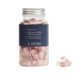 LOONI Balance Beam bottle front featuring vegan capsules for mood support