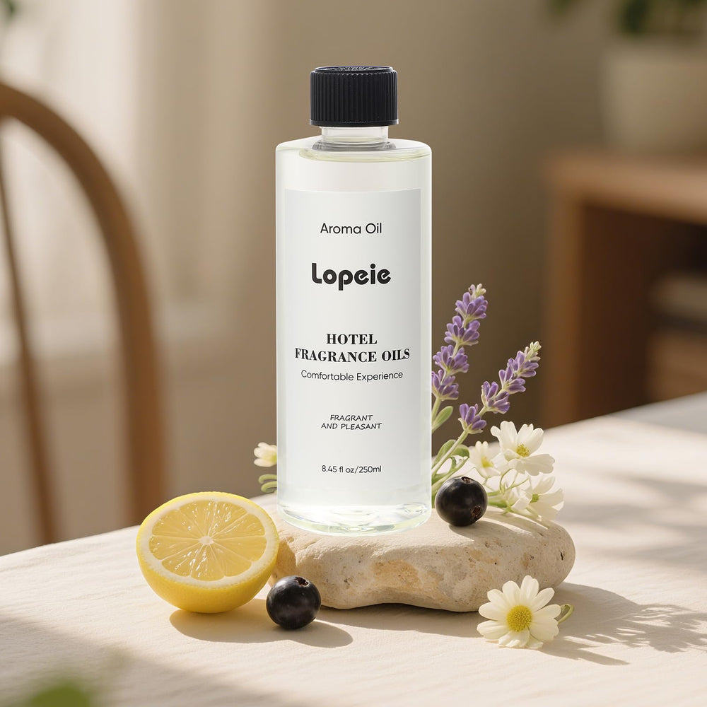 Lopeie Hotel Diffuser Oil in ultrasonic diffuser in use, filling space with hotel-inspired calm.