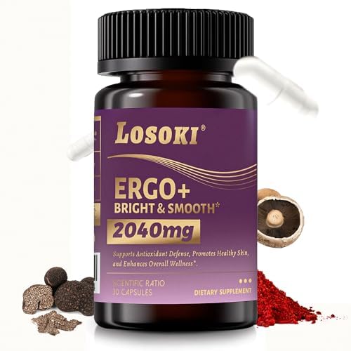 Losoki Ergo+ bottle front highlights premium ergothioneine for healthy aging