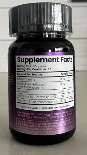 Losoki Ergo+ ingredients panel shows premium antioxidant blend of spermidine, astaxanthin, black truffle